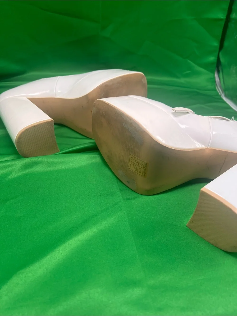 Nasty Gal White Platform Mary Jane Heels with secure ankle straps. Sz 6